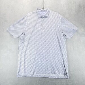 Johnnie-O Polo Shirt Mens 2XL White Blue Geometric Print Performance Golf